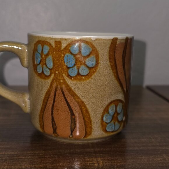 Set Of 4 Vintage MCM 1970s Ceramic Flower Print Coffee Cups/Mugs - READ - Picture 8 of 12